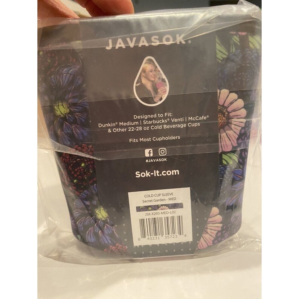Javasok Medium Cold Drinks Secret Garden Pattern.  Fits Med Dunkin’, Starbucks